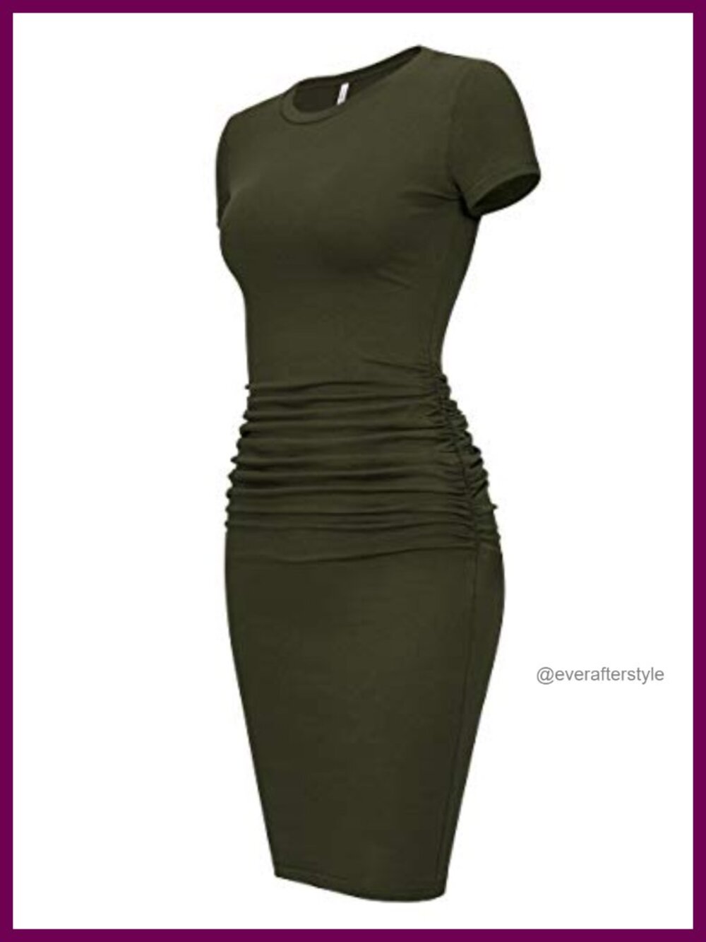 Laughido Ruched Bodycon Cotton T Shirt Dress Short Sleeve Knee Length